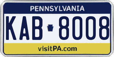 PA license plate KAB8008
