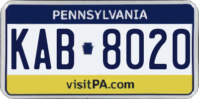 PA license plate KAB8020