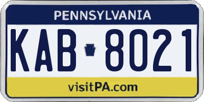 PA license plate KAB8021