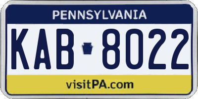 PA license plate KAB8022