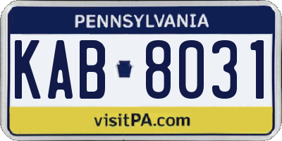 PA license plate KAB8031