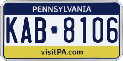 PA license plate KAB8106