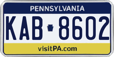 PA license plate KAB8602