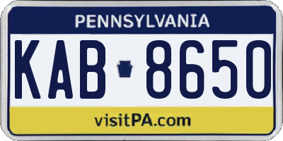 PA license plate KAB8650