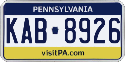 PA license plate KAB8926