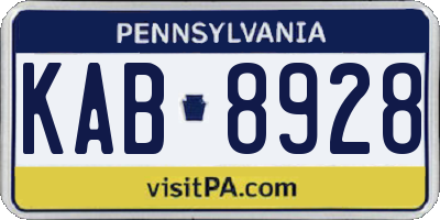 PA license plate KAB8928