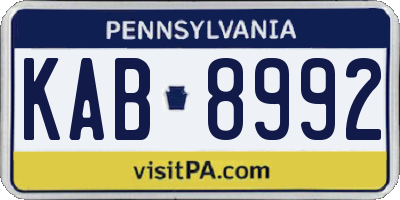 PA license plate KAB8992
