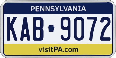 PA license plate KAB9072