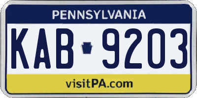PA license plate KAB9203
