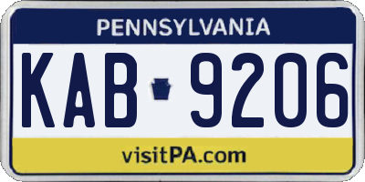 PA license plate KAB9206