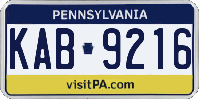 PA license plate KAB9216