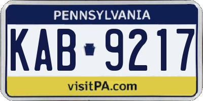 PA license plate KAB9217