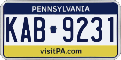 PA license plate KAB9231