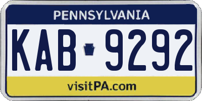 PA license plate KAB9292