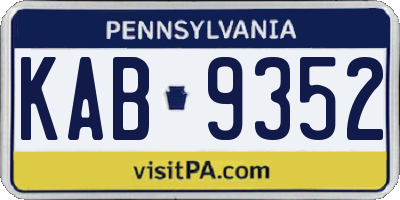 PA license plate KAB9352