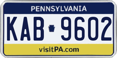PA license plate KAB9602