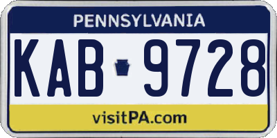 PA license plate KAB9728