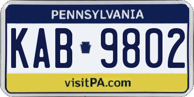 PA license plate KAB9802