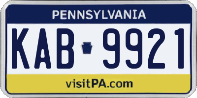 PA license plate KAB9921