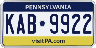 PA license plate KAB9922