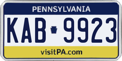 PA license plate KAB9923