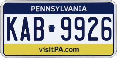 PA license plate KAB9926