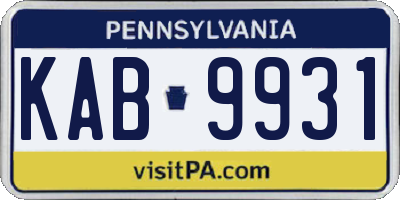 PA license plate KAB9931