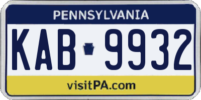 PA license plate KAB9932