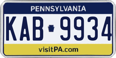 PA license plate KAB9934
