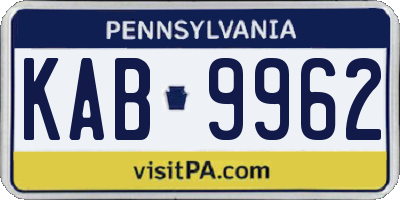PA license plate KAB9962
