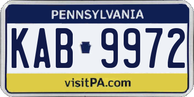 PA license plate KAB9972
