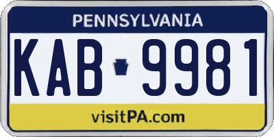 PA license plate KAB9981