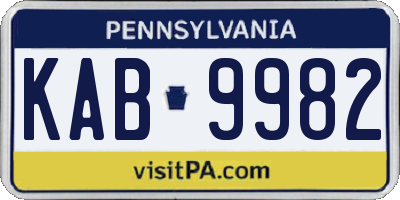 PA license plate KAB9982