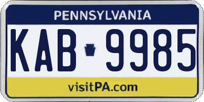 PA license plate KAB9985