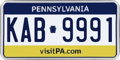 PA license plate KAB9991