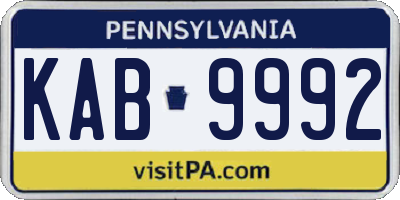PA license plate KAB9992