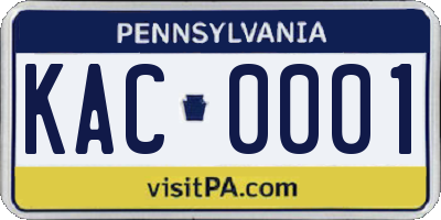 PA license plate KAC0001