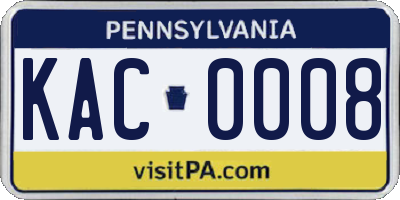 PA license plate KAC0008