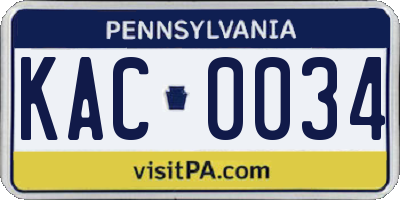PA license plate KAC0034