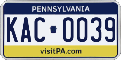 PA license plate KAC0039