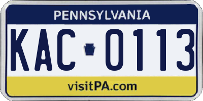 PA license plate KAC0113