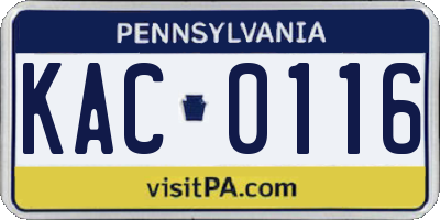 PA license plate KAC0116
