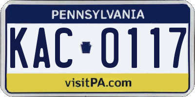 PA license plate KAC0117