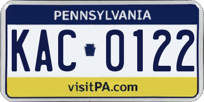 PA license plate KAC0122
