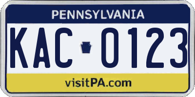 PA license plate KAC0123