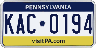 PA license plate KAC0194