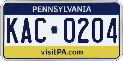 PA license plate KAC0204