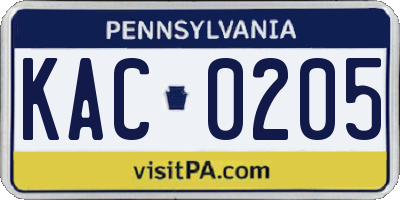 PA license plate KAC0205