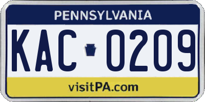 PA license plate KAC0209