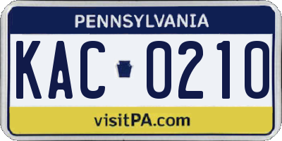 PA license plate KAC0210